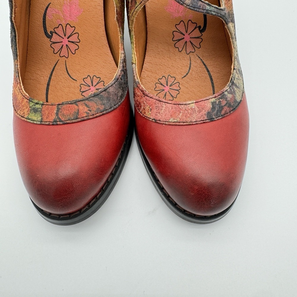 L'Artiste by Spring Step Kallandra Heels Red Multi Leather Lace Up Victorian 5.5 - Picture 4 of 16